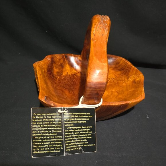 NWT - Chinese Fir Tree Root Carved Handled Bowl 10 5/8" x 9 1/4" x 8" H - Picture 4 of 6